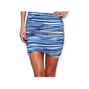 Free People Blue and White Ruched Sides Bodycon Skirt Medium